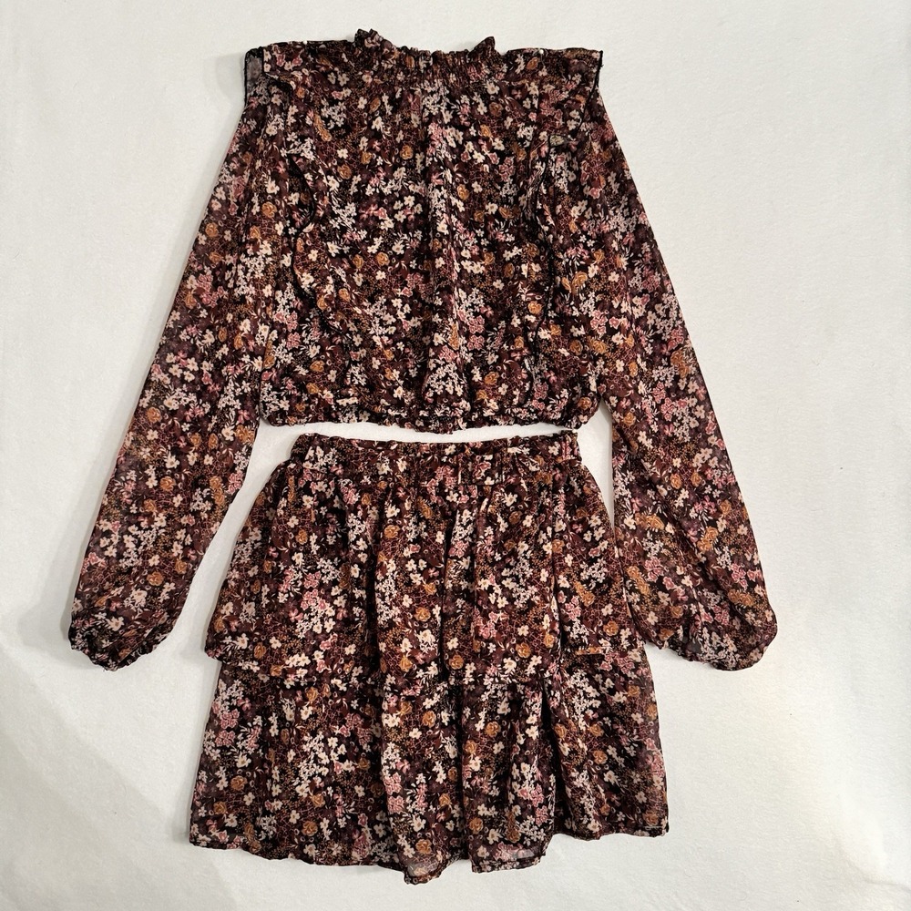 Koko + Mason Los Angeles Girls Long Sleeve Blouse‎ Top Ruffle Skirt 2Pc Set L